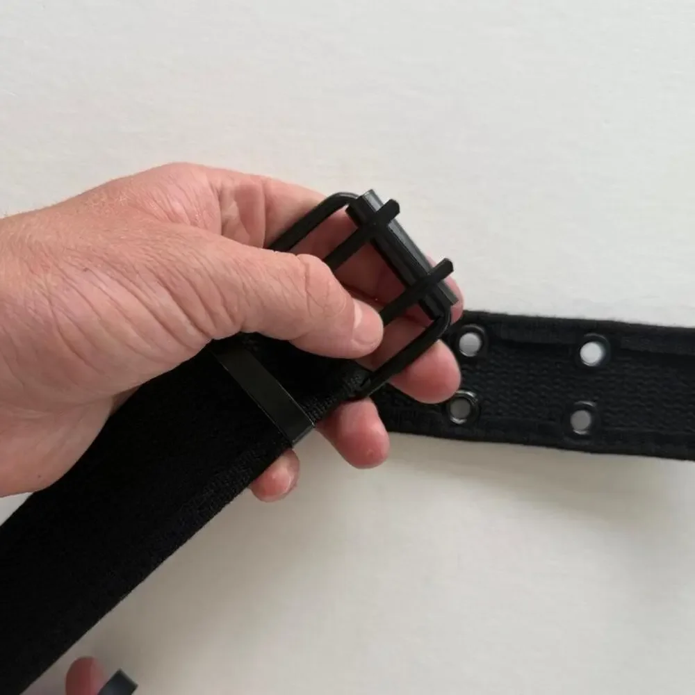 Black canvas belt with metal